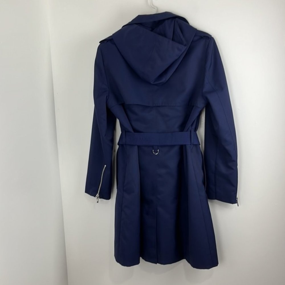 Dkny Double Breasted Navy Belted Trench Coat
